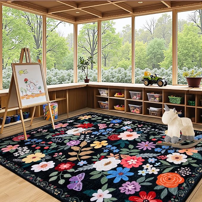 Area Rug Living Room Rugs: Floral 4x6 Washable Rug Vintage Soft Boho Non-Slip - Image 5