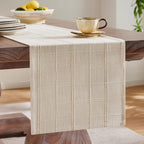 ZeeMart Linen Checked Farmhouse Table Runner, 13x108 Inches Neutral Beige