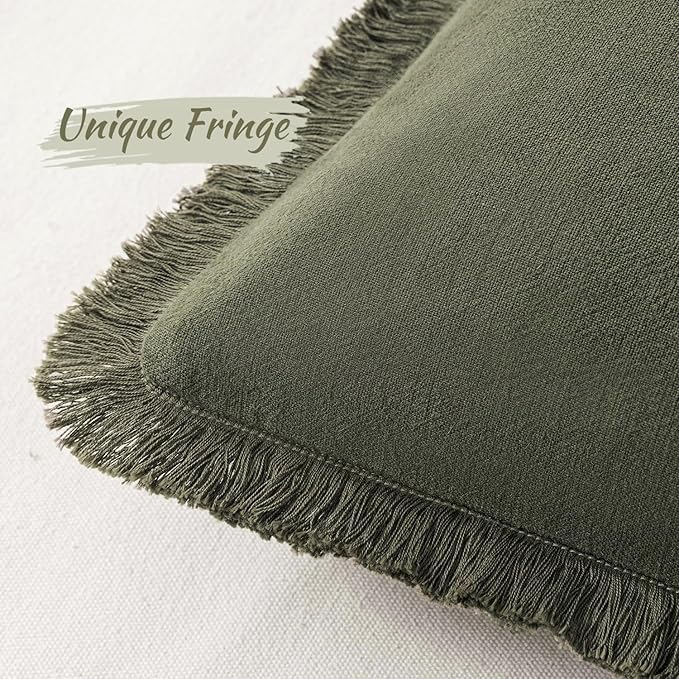 MIULEE Decorative Lumbar Throw Pillow Covers Neutral Linen Fringe Throw Pillows - Image 2