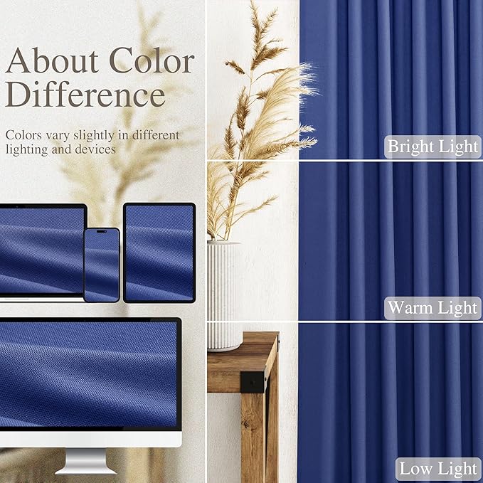 Nanspring Classic Blue Linen Curtains Semi Sheer 96 Inches Long 2 Panels Set - Image 3