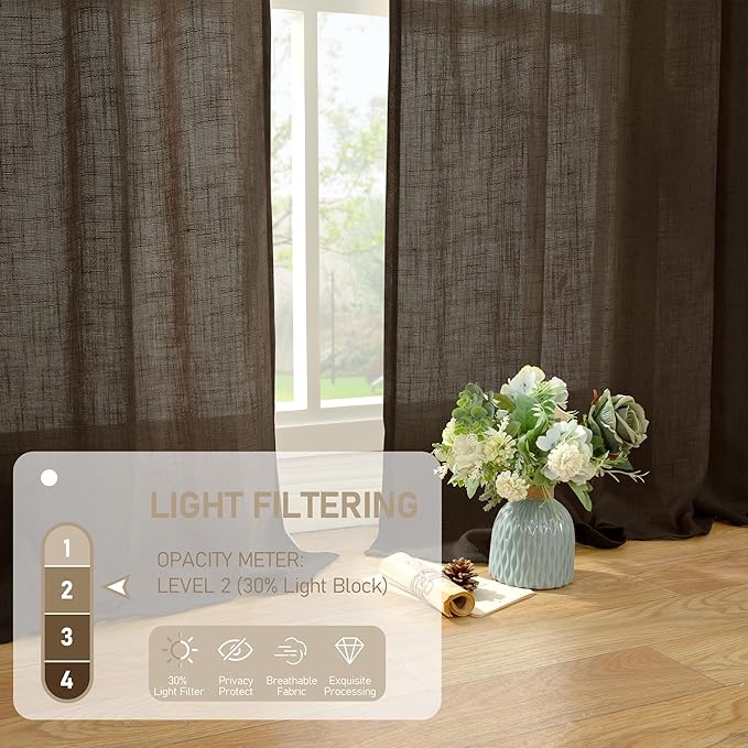 LAMIT Linen Curtains 60 Inch Length 2 Panels, Light Filtering Panels Back Tab - Image 4