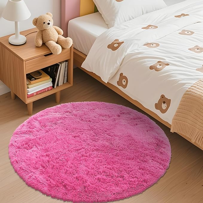 OLANLY Hot Pink Round Rugs for Bedroom - Image 3