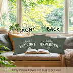 Little Explorer Throw Pillow Covers, Olive Green Themed Square Adventure Pillow Case Cover for Couch, Woodland Nursery Cushion Cover Case for Kids Room Nursery Toddler Dorm Bedroom, 12x20