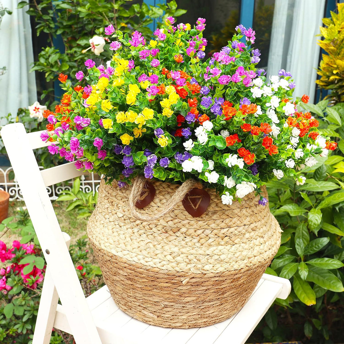 20 Bundles Artificial Flowers Outdoor Fake Plants, UV Resistant No Fade Faux Plastic Greenery Shrubs for Hanging Planter Garden Porch Window Box Outside Decoration,Home Indoor Decor, 5 Colors