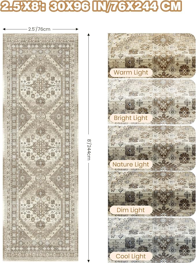 Kitchen Runner Rug Non Slip Washable 2.5x8, Soft Low Pile Entryway Rug Runners - Image 2