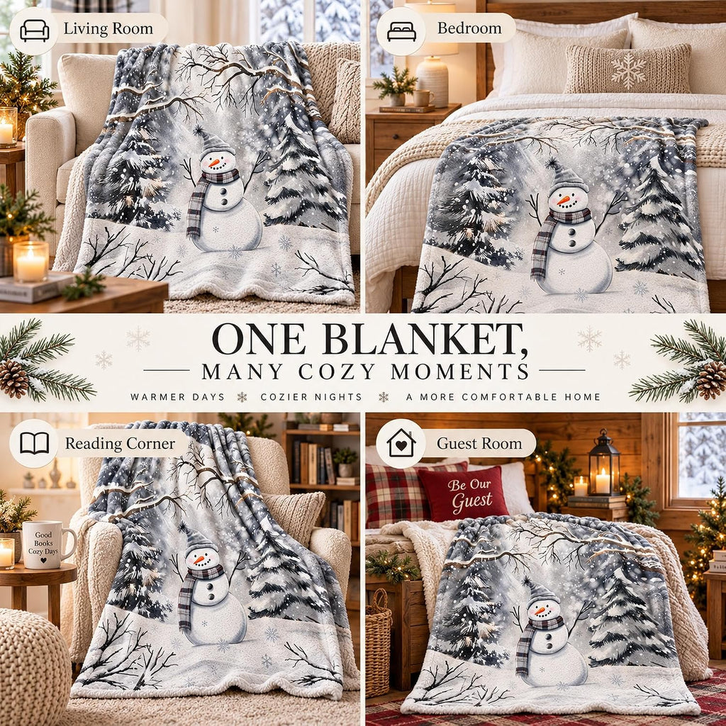 Snowman Winter Throw Blanket 60x80in, Cozy Soft Plush Christmas