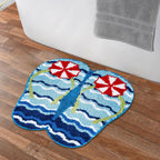 FYSUIMU Summer Bath Rug Flip Flop Shape Tufted Bath Mat Beach Ocean Wave Non Slip Floor Mat for Home Kitchen Bathroom Bedroom Porch Entryway