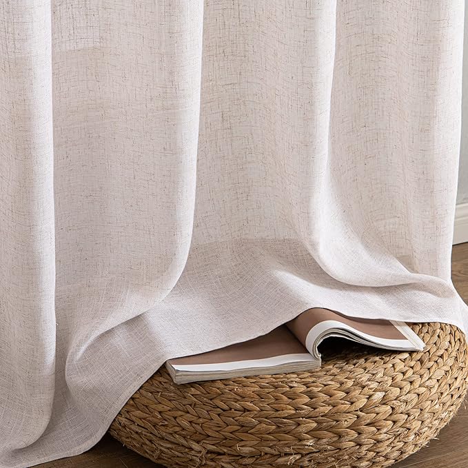 MIULEE Natural White Linen Curtains 92 Inch Length 2 Panels - Image 7