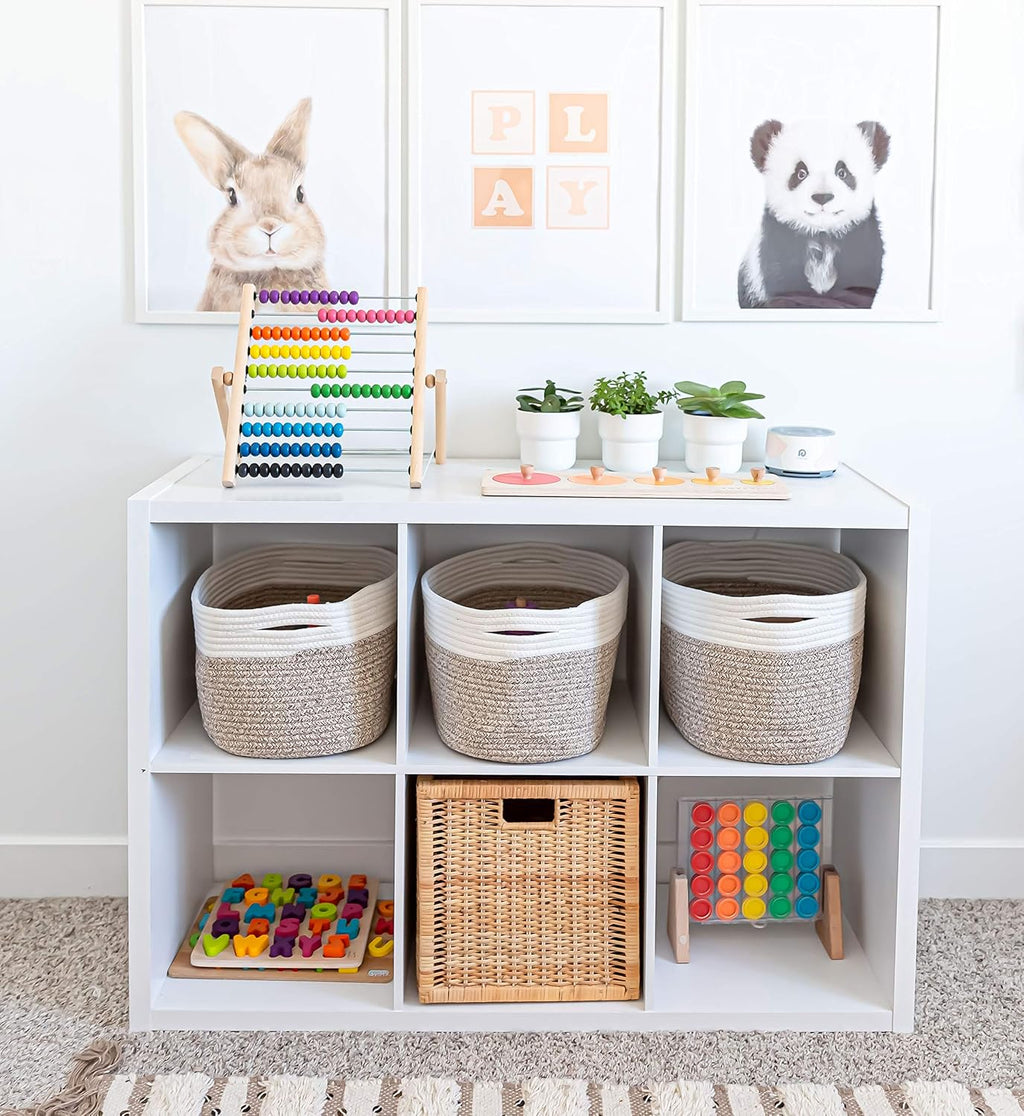 OrganiHaus Cotton Rope Baskets for Shelves, Set of 3, 15x9x10