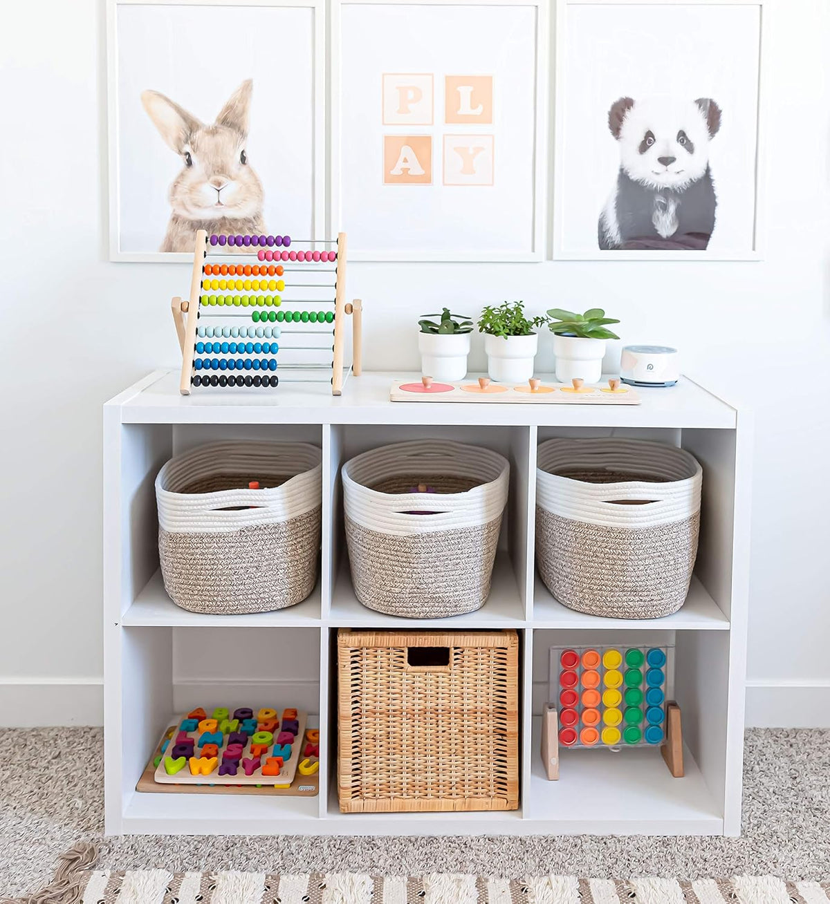 OrganiHaus Cotton Rope Baskets for Shelves, Set of 3, 15x9x10