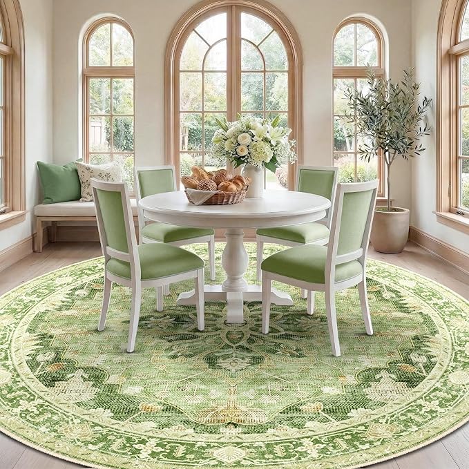 Area Rugs 8ft Washable Non-Slip, Floral Vintage Distress Print Pattern - Image 2