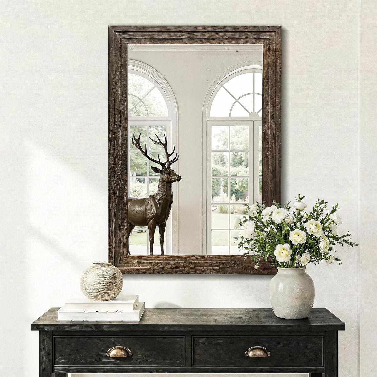 Farmhouse Rustic Wood Framed Bathroom Vanity Mirror for Wall, 24x36, Brown