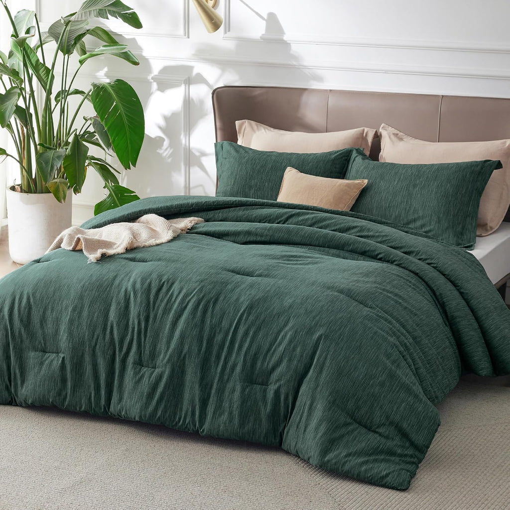 Bedsure Dark Green Queen Comforter Set, Cationic Dyed Bedding Set 3 Pcs