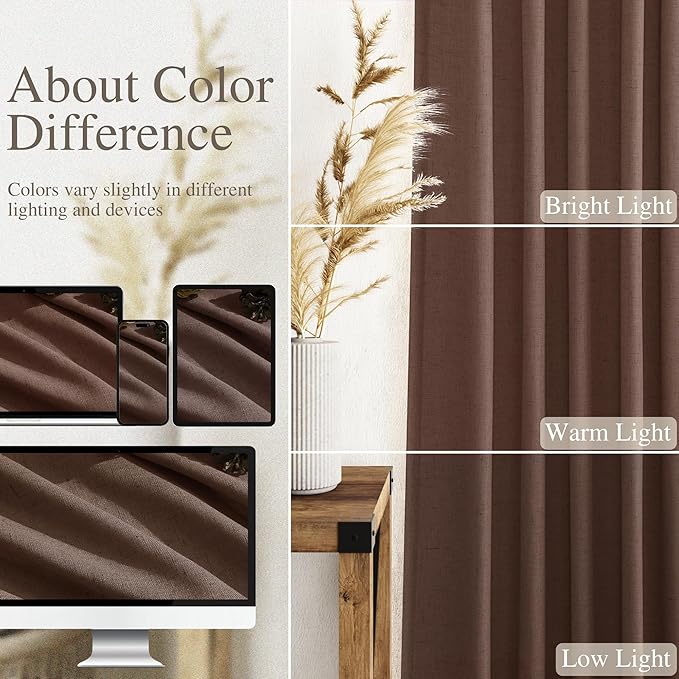 Nanspring Mocha Mousse Curtains 120 Inches Long 2 Panels Set Back Tab Linen - Image 3