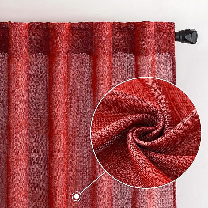 MIULEE Red Linen Curtains 90 Inch Long - Image 2