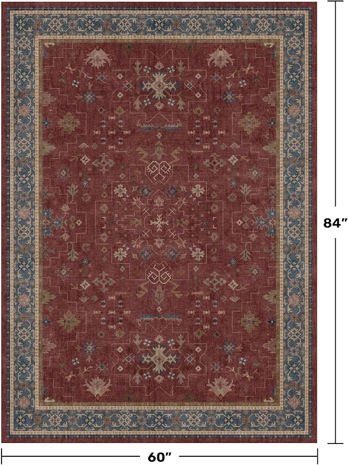 5x7 Boho Dark Red Rug for Living Room - Image 2