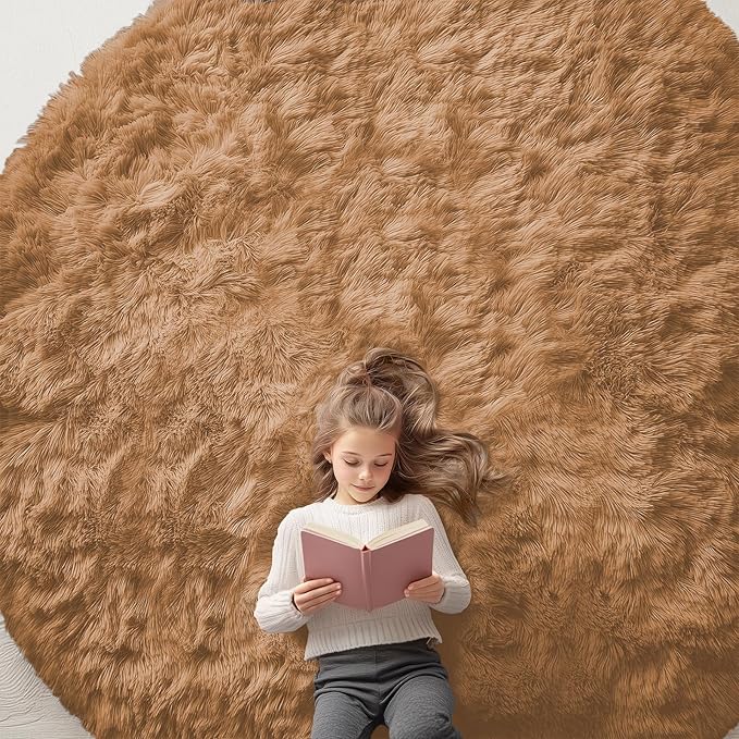 OLANLY Khaki Round Rugs for Bedroom by OLANLY