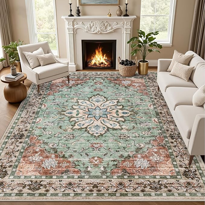 Area Rugs 10x12 Living Room Rug: Washable Rug Soft Vintage Distressed Floral by EXPEDIX