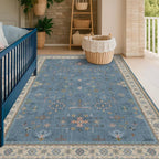 5x8 Rug for Living Room, Boho Eclectic Area Rugs Blue Modern Low-Pile Carpet - Image 6