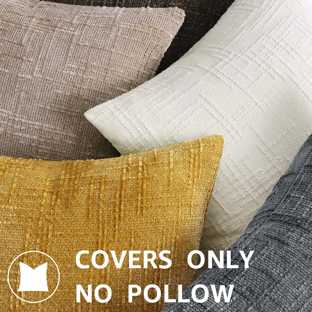 decorUhome Textured Chenille Throw Pillow Covers 18x18 Set of 2 Dark Grey