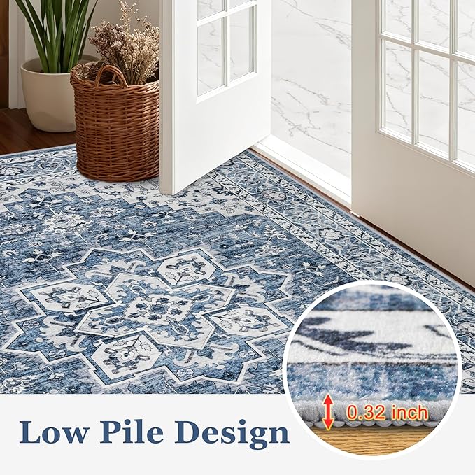 Area Rugs 10x12 Living Room Rug: Washable Rug Soft Vintage Boho Medallion - Image 9