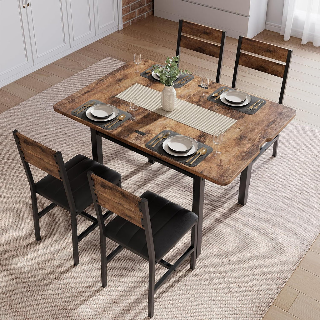 MapleGrace Extendable Dining Table Set for 4 with Built-in Shelf Rack Brown