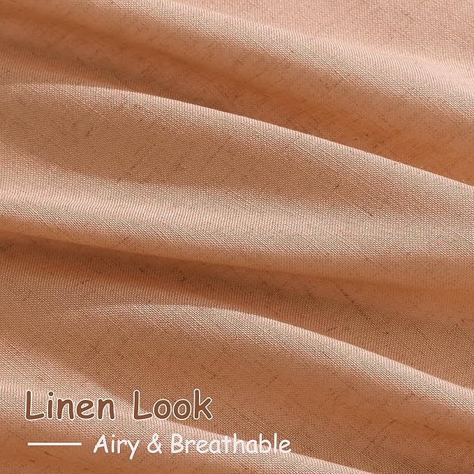 Nanspring Peach Quartz Linen Curtains 108 Inch Length 2 Panel Set Back Tab Loop - Image 4