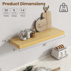 30 Inch Floating shelves for Wall, 8 Inch Deep, Invisible Brackets, Oak