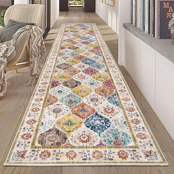HEBE Hallway Runner Rug 2'x10' Washable Vintage Distressed Area Rugs Non Slip by HEBE