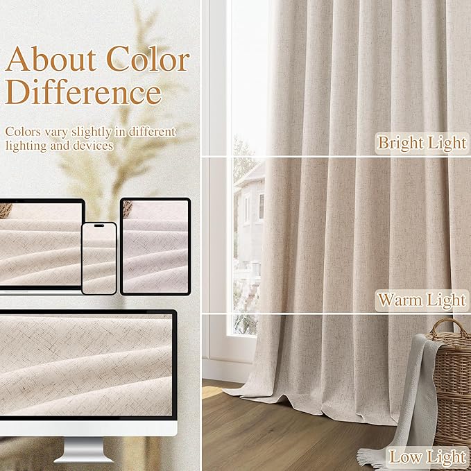 Guken Oatmeal 100% Blackout Curtains 108 Inch Length 2 Panels Set - Image 7