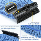 ONESIMUS Large Heavy-Duty Commercial Mop Head Replacement – Screw-On Wet Industrial Cotton Looped String Refill with Built-in Tough Polypropylene Bristle Brush for Floor Cleaning (Blue 6 Pack)