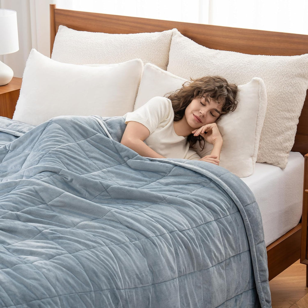 Berkshire Blanket Suedemink & Loftmink Quilted Blanket, Ultra-Soft Reversible Fleece Blanket, Lightweight & Warm, Ideal for Couch, Sofa & Bed, All-Season Comfort, Polar Blue, 90 in × 108 in