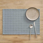 ZeeMart Artisanal Grid Decorative Linen Placemats Set of 6, Chambray