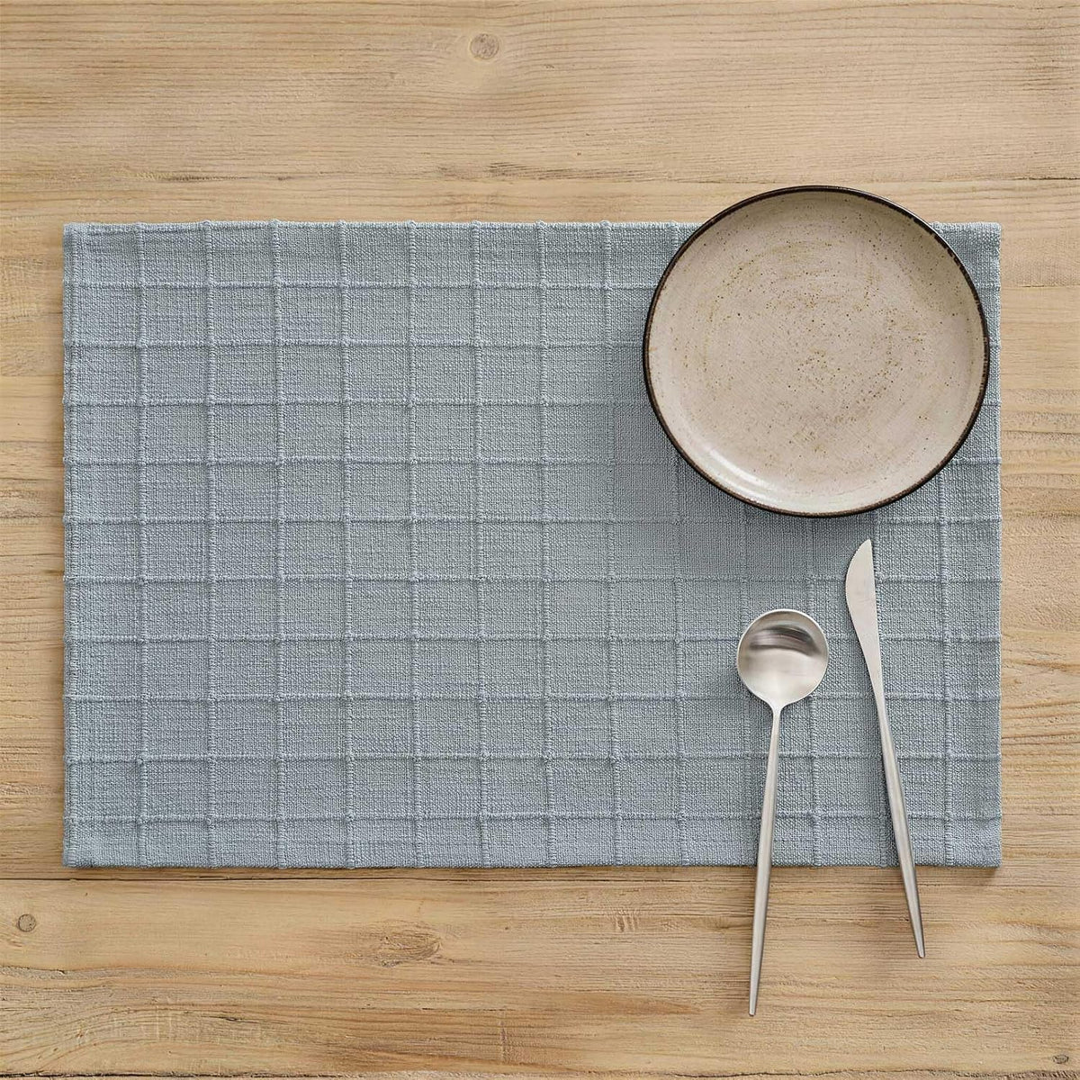 ZeeMart Artisanal Grid Decorative Linen Placemats Set of 6, Chambray