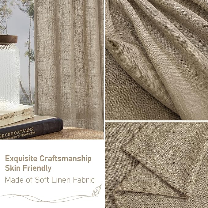LAMIT Linen Curtains 68 Inch Length 2 Panels, Light Filtering Panels Back Tab - Image 6