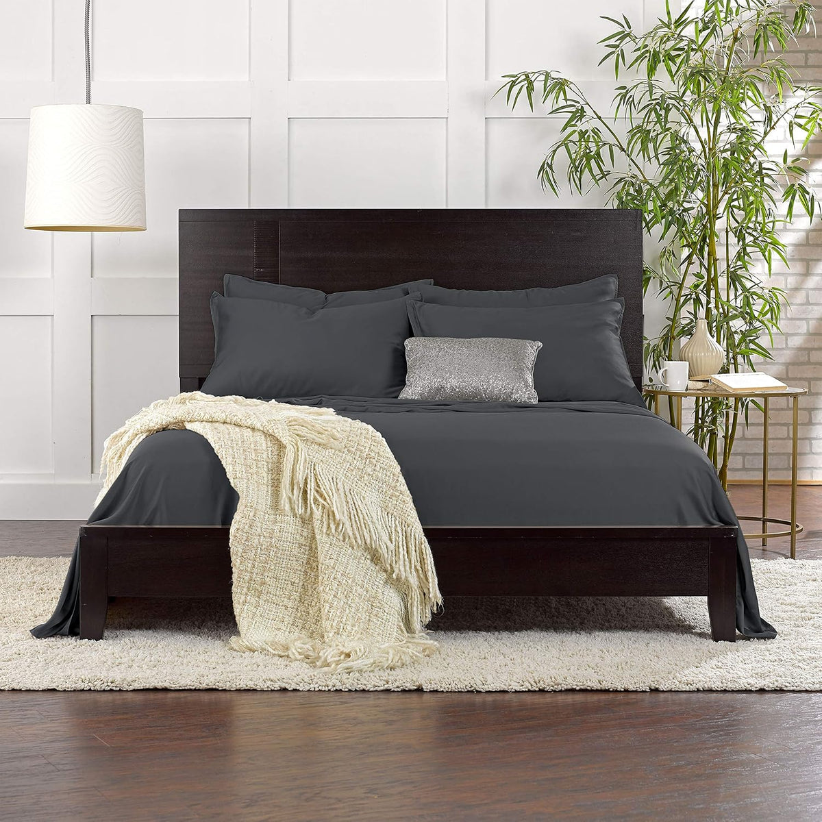 Pure Bamboo King Sheets, Genuine 100% Organic Viscose Derived from Bamboo Bed Sheet Set, Luxuriously Soft & Cooling, Double Stitching, 2 Year Quality Promise (King, Charcoal)