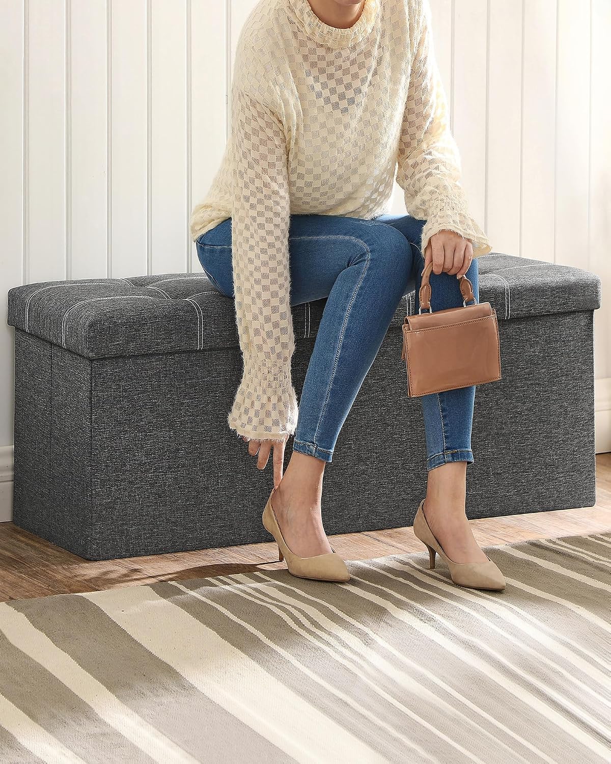 SONGMICS Ottoman Storage Bench, 35 Gal. Folding Chest, Holds 660 lb