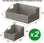 Pantry Baskets Organization, Wicker Storage Bin Shelf Grey