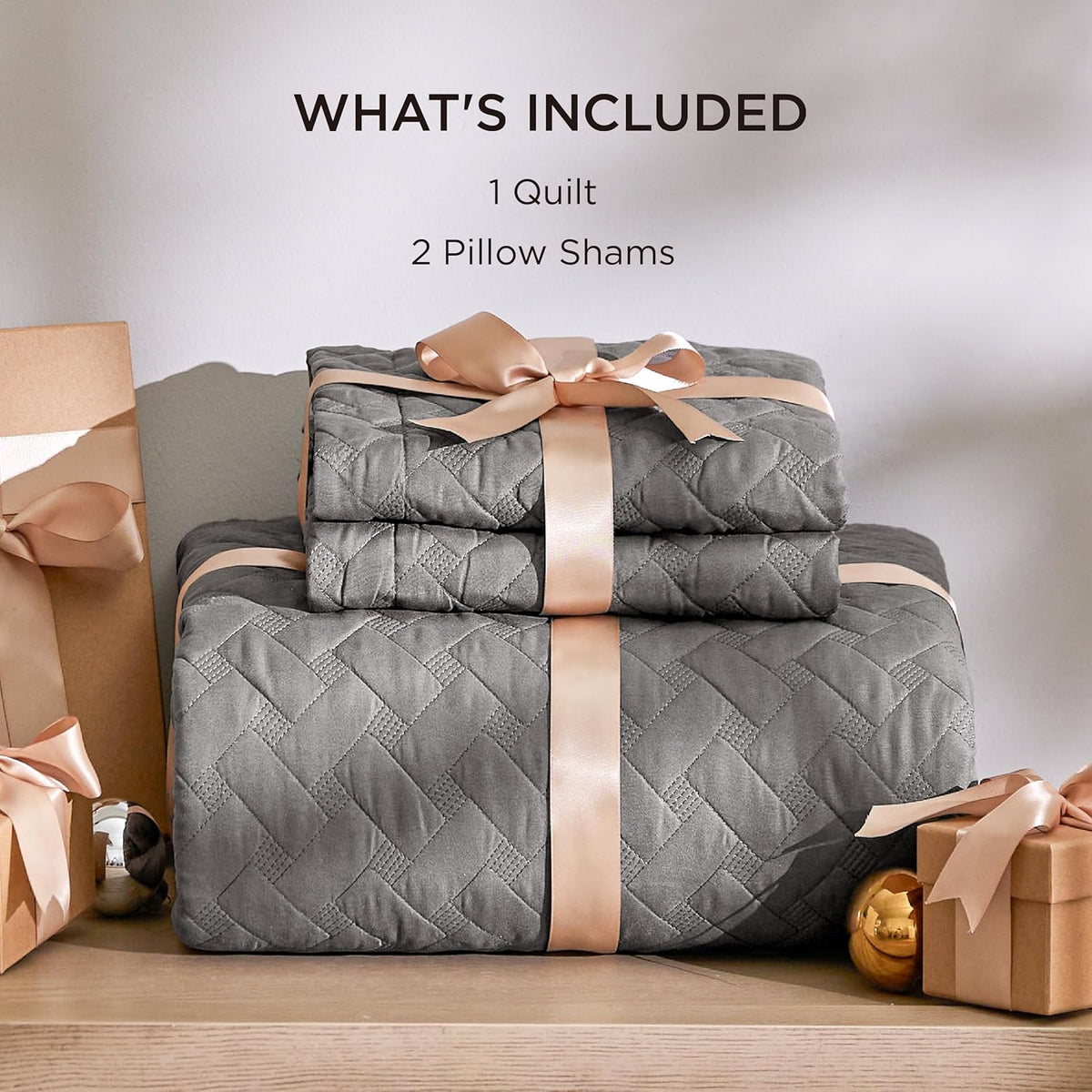 Bedsure Quilts King Size - Grey Bedspreads King Size with Basket Weave Pattern, Soft Quilt Bedding Set, Lightweight Comforter Set Coverlet for All Seasons with 2 Pillow Shams (106" x 96")