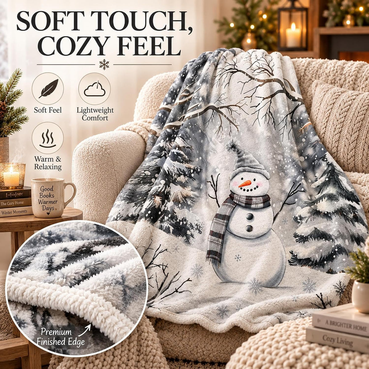 Snowman Winter Throw Blanket 60x80in, Cozy Soft Plush Christmas