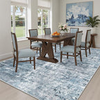 Abstract Rug 5x7 Machine Washable Area Indoor Blue Low Pile Non-Slip Foldable - Image 3