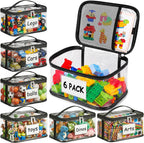 Clear Storage Bags, 6 Pack - Zippered Small Organizers For Toys, Puzzles, Blocks, Craft Supplies, Durable Puzzle Zipper Case Containers for Organizing, Travel, Seasonal, Kids Room Bag Organizer