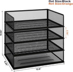 4-Tier Stackable Metal Mesh Letter Paper Tray Organizer,Black