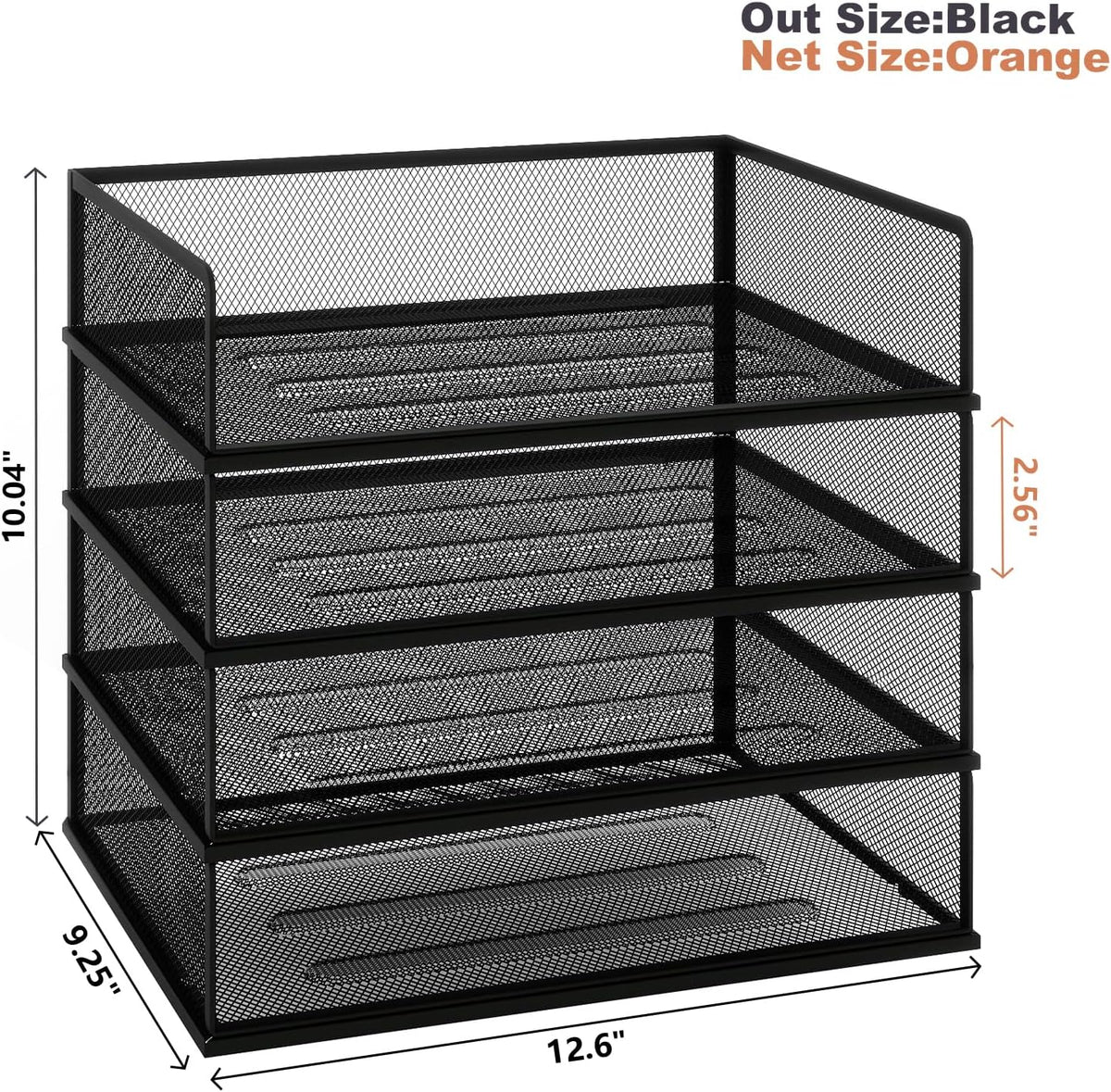 4-Tier Stackable Metal Mesh Letter Paper Tray Organizer,Black