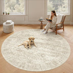 8x8 Beige Round Rug 8ft Living Room Circle Rug Vintage Round Area Rug Non Slip - Image 9