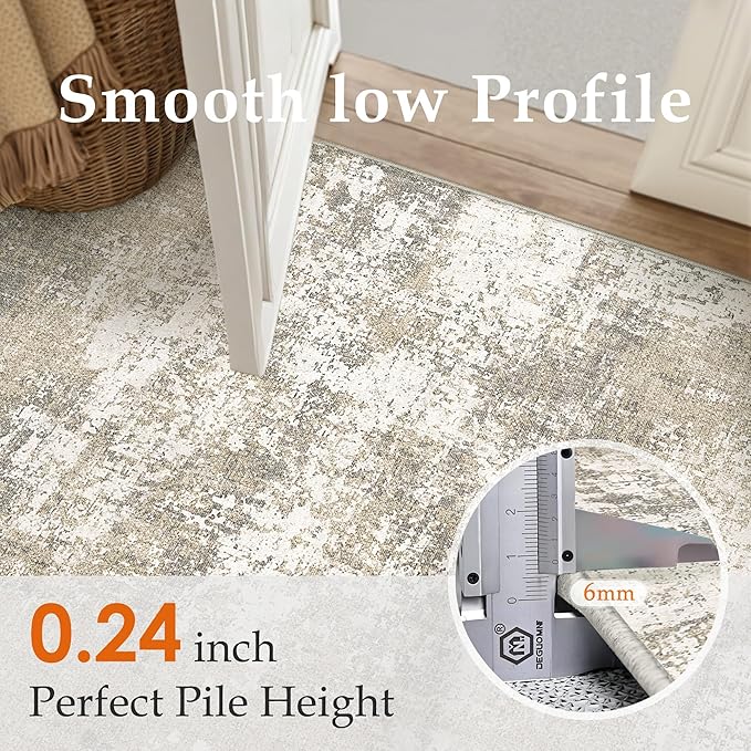 PureCozy Runner Rug 2x6 Beige Machine Washable Modern Abstract Hallway Carpet - Image 4