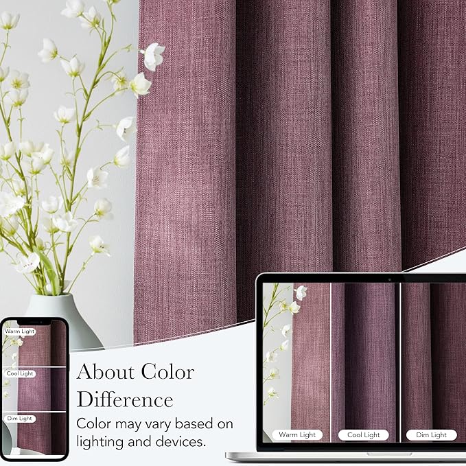 NICETOWN Greyish Purple Faux Linen Room Darkening Rod Pocket Curtains 63 inch - Image 5