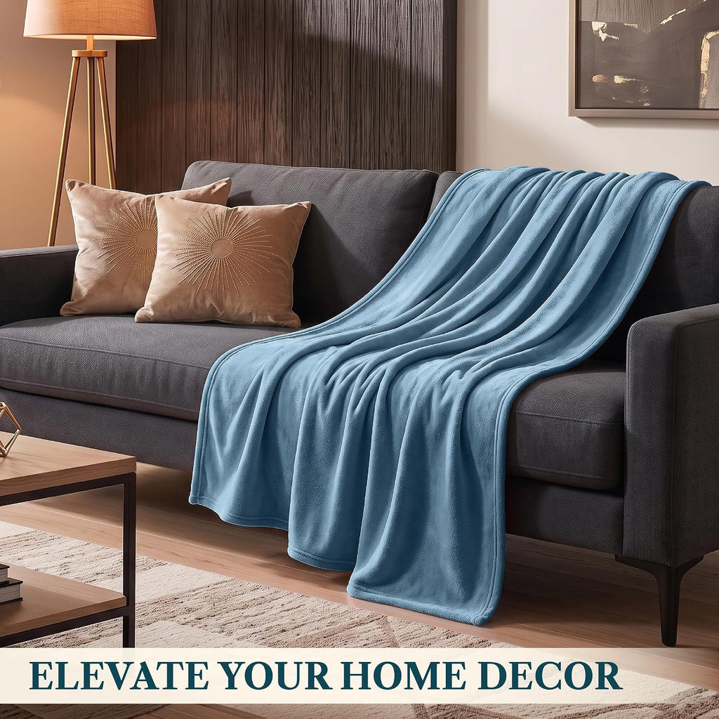 PAVILIA Fleece Throw Blanket, Soft Plush Fuzzy Flannel, Slate Blue 50x60