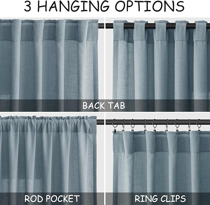 Nanspring Light Blue Linen Curtains 72 Inch Length - Image 2