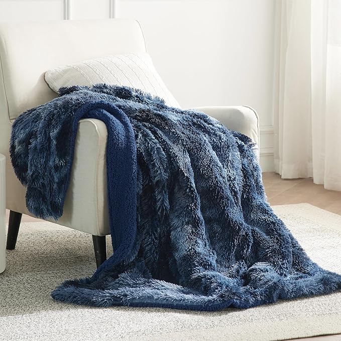 Bedsure GentleSoft Fluffy Navy Blue Throw Blanket, Tie Dye Blue Decor Navy Gifts - Image 8